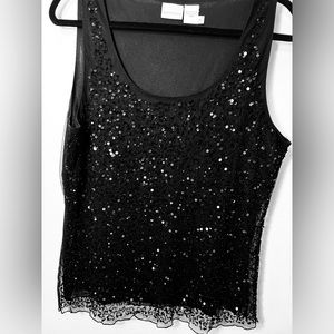 Sequined and mesh sleeveless top